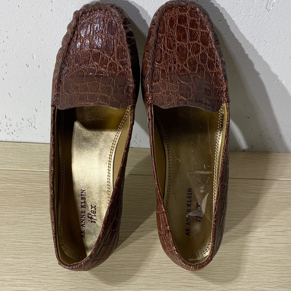 Anne Klein Men's Croc-Embossed Brown Leather Slip-Ons